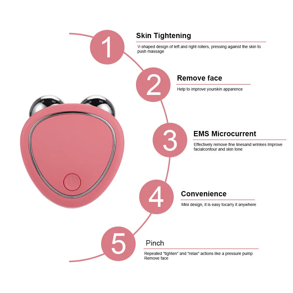 Micro-current beauty instrument with three functions in pink colour for home use
