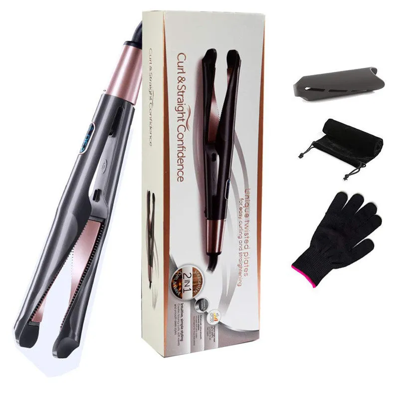 2 In 1 Hair Straightener And Curler Curling Iron For All Hair Types Tourmaline Ceramic Twisted Flat Iron For Hair Styling Metallic Grey UK Plug