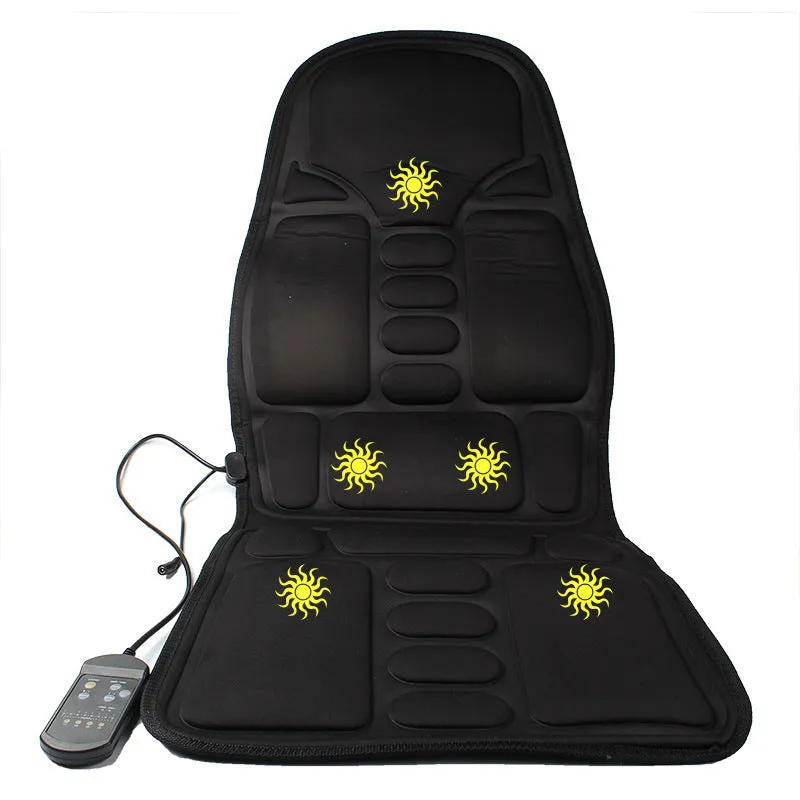 Black heating massage mat seat cushion with AC power cord and infrared physiotherapy function.