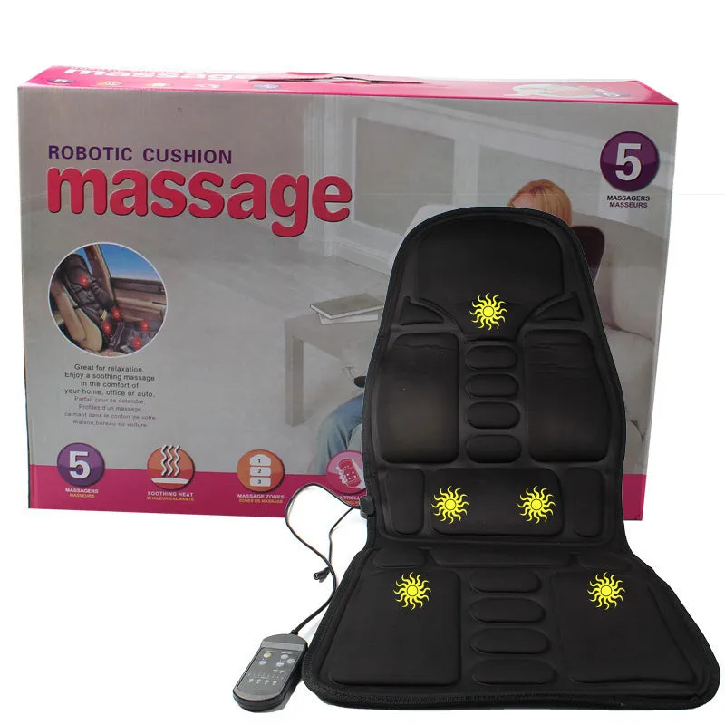 Black heating massage mat seat cushion with AC power cord and infrared physiotherapy function.