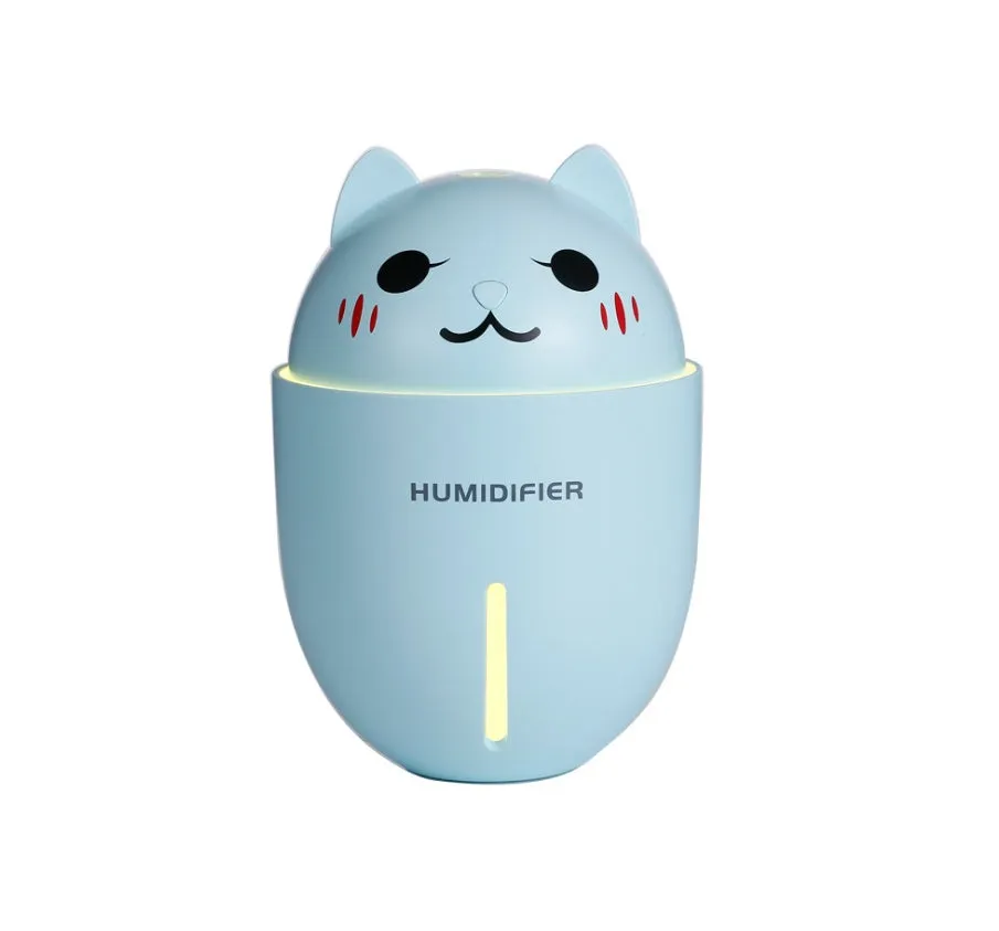 Meng pet cat humidifier in blue with cartoon cat face design and single fog outlet