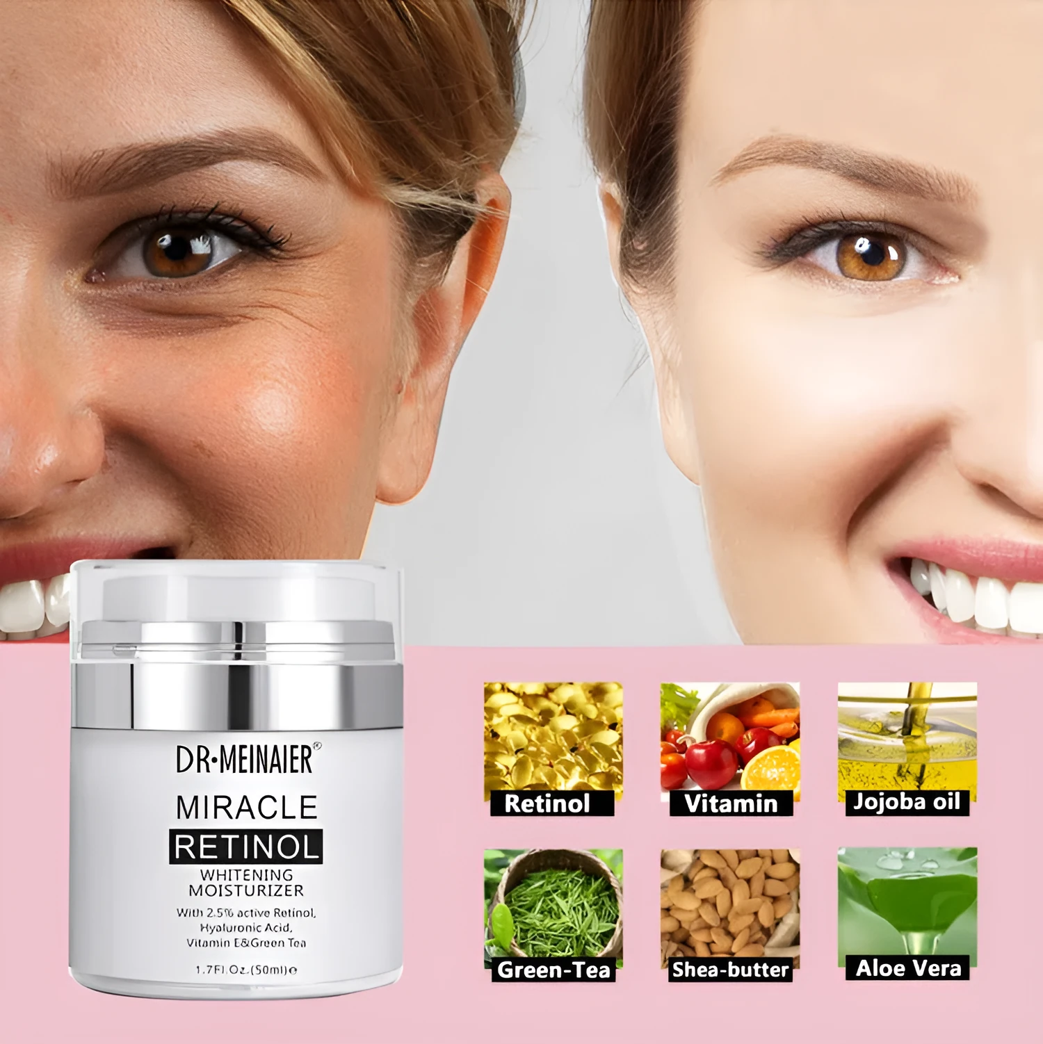 50ml retinol moisturising cream jar, shrinks pores and restores skin care product