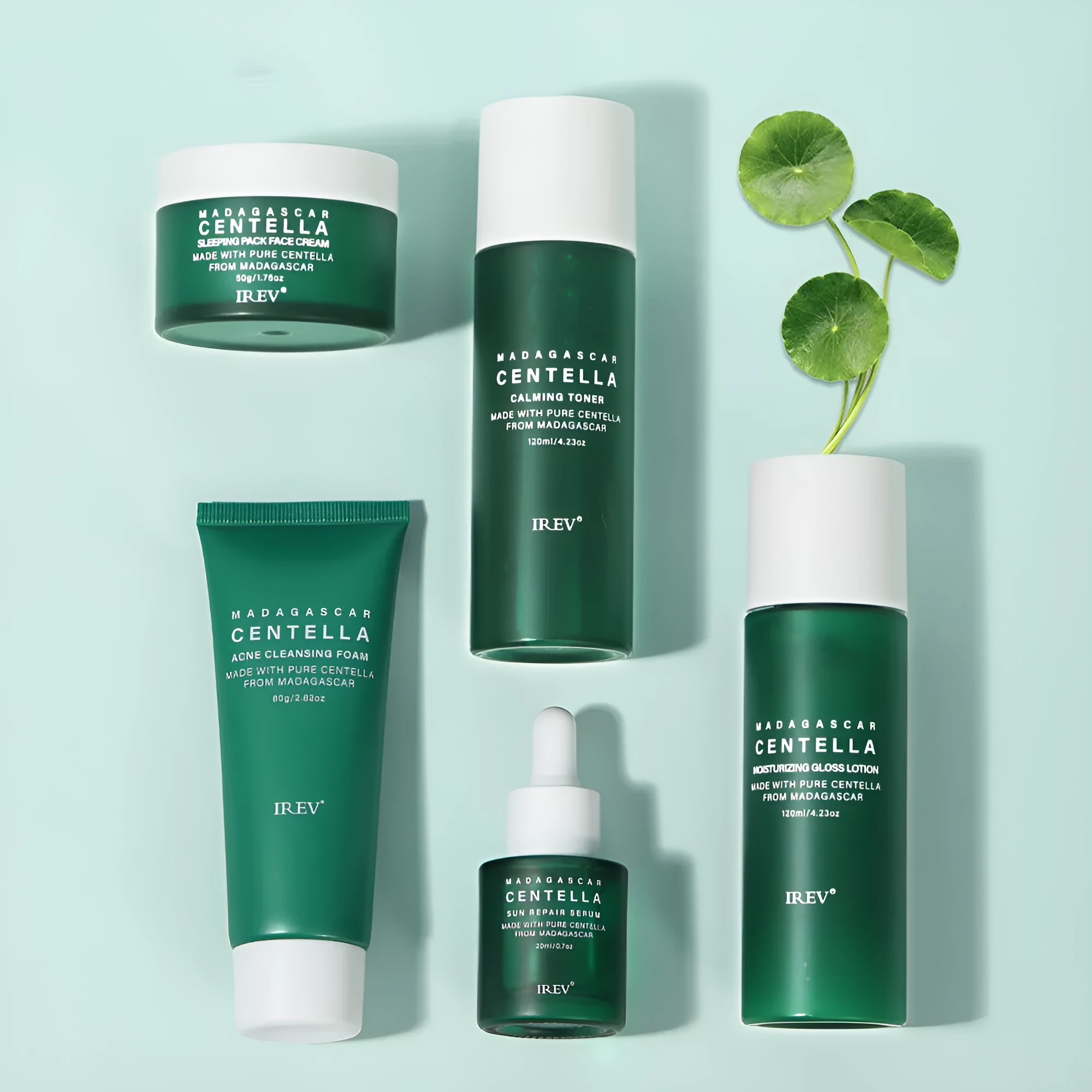Snow Grass facial skincare set with Centella Asiatica – 80g 120mL 20mL 50g 120mL