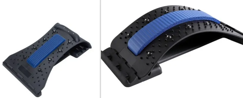 Arc-shaped acupuncture and magnetic therapy cervical spine stretcher model 628 in blue black NBR material on a flat surface