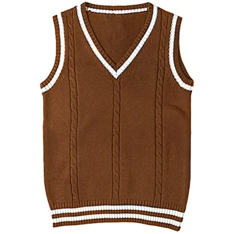 Women's slim fit V-neck acrylic sweater in wine red with striped stitching detail on the front.