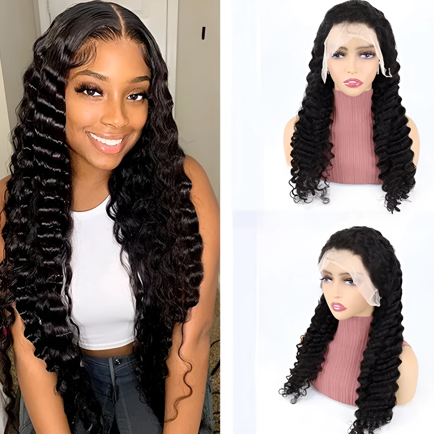 Deep wave lace front wig human hair 13x4 half lace full hand weaving long length