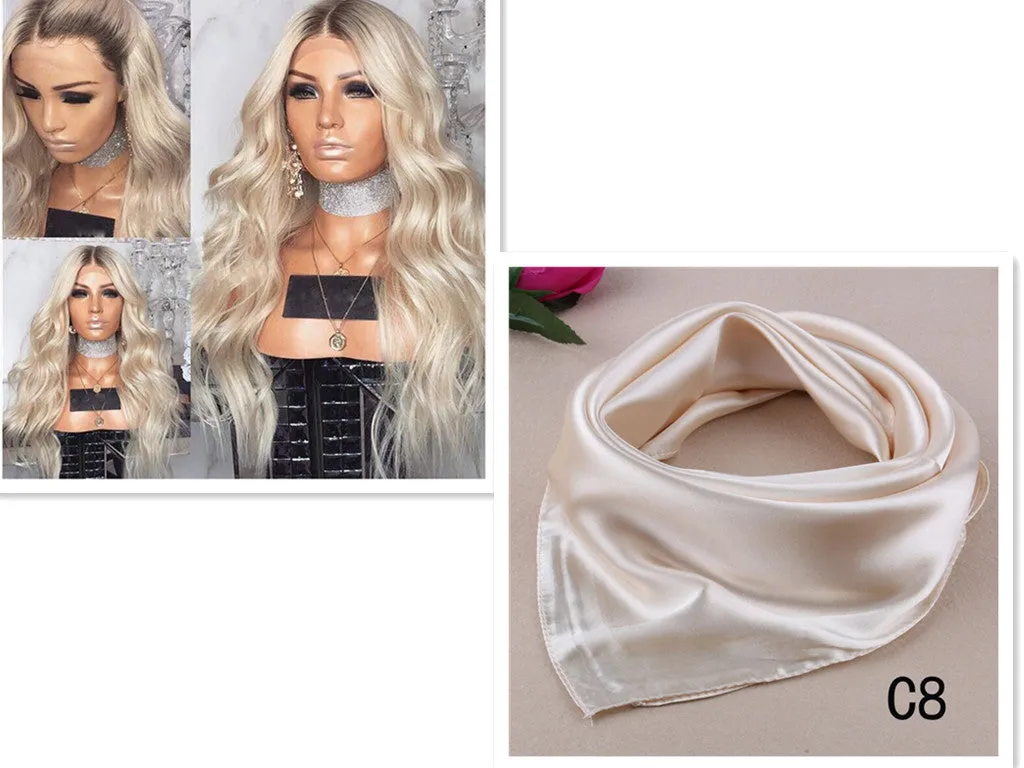 European blonde long curly wig 72cm length on display showing curls and simulation scalp base