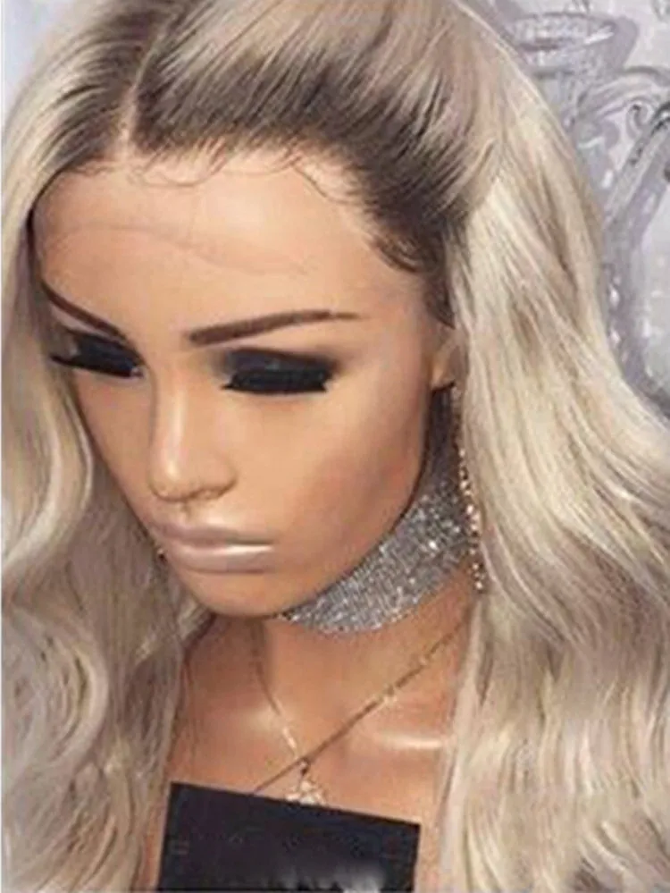 European blonde long curly wig 72cm length on display showing curls and simulation scalp base