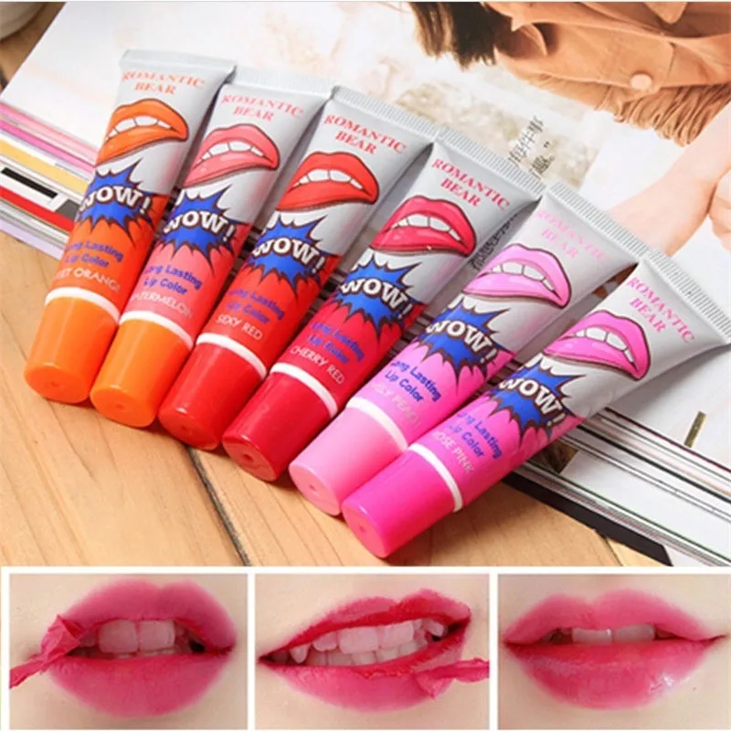 6 colour tear off liquid lipstick waterproof long lasting lip gloss mask moisture mineral peel off