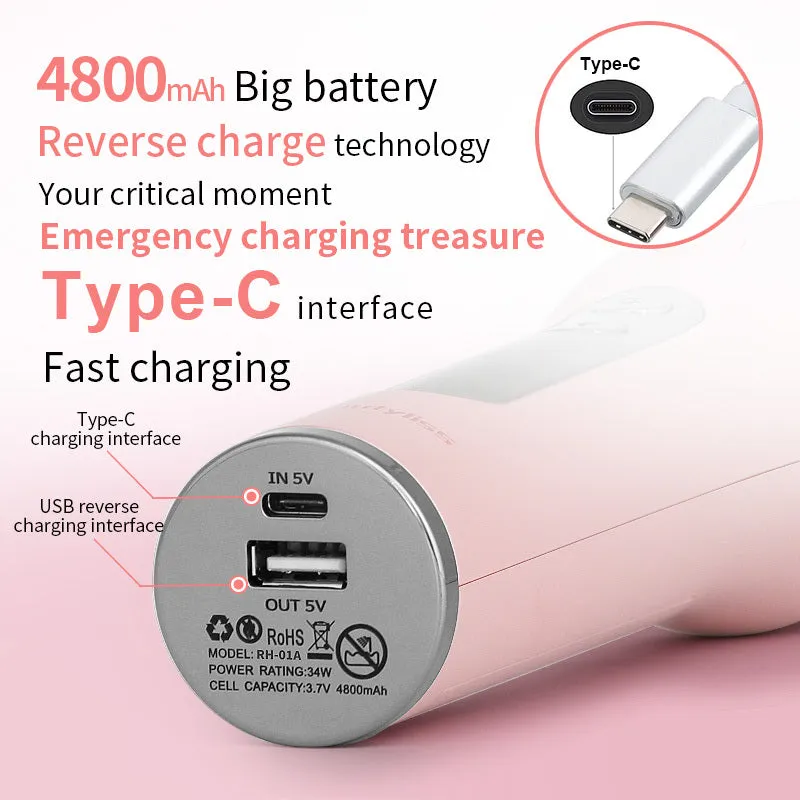 Wireless automatic hair curler with LCD screen, ceramic heating, and USB charging, in pink colour, with storage bag and clips