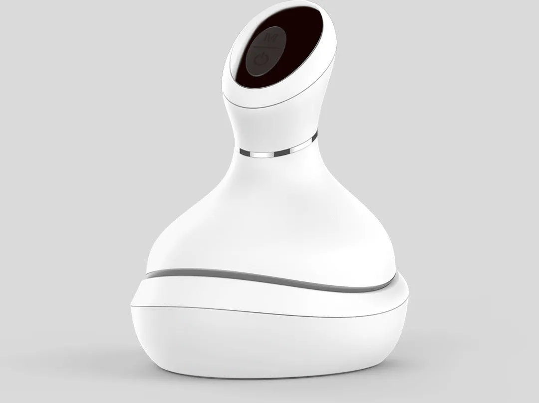 White rechargeable waterproof electric scalp head massager with wireless remote control on a surface