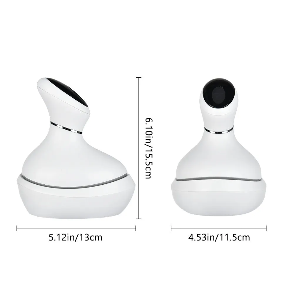 White rechargeable waterproof electric scalp head massager with wireless remote control on a surface
