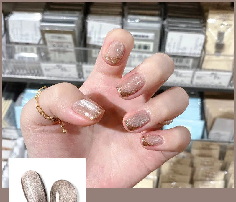 Milk Tea Crystal Stone Cat Eye Nail Polish 10ml bottle with magnetic shimmer effect in multiple colours