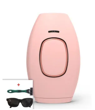 Home laser hair removal device in white, compact ABS body, 124x83x48.5mm, with UK plug adapter