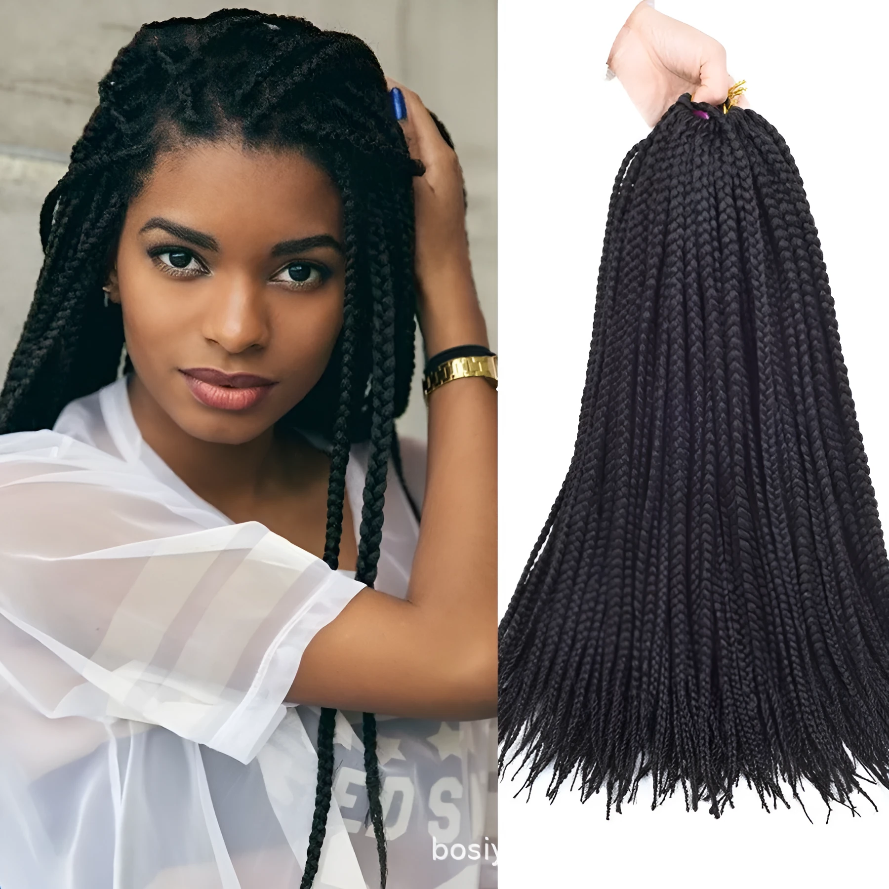 Senegal box braids crochet hair extension in exotic three-braid style, domestic silk material, 14 inch length