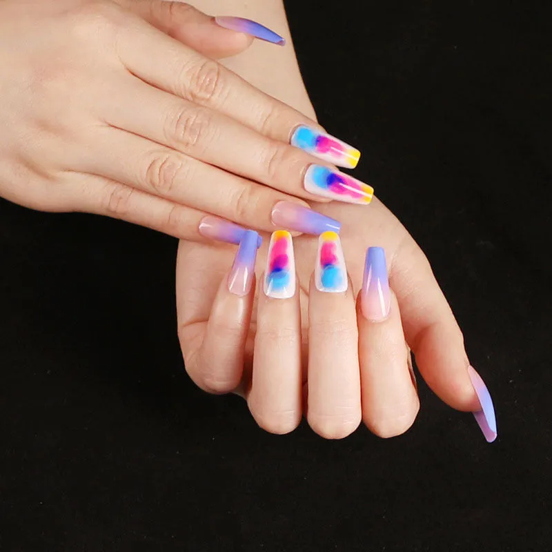 Finished ballet fake nails set 24 pieces in paper box with wearing glue, size 13.5x6.8x1.2cm, 18g net weight