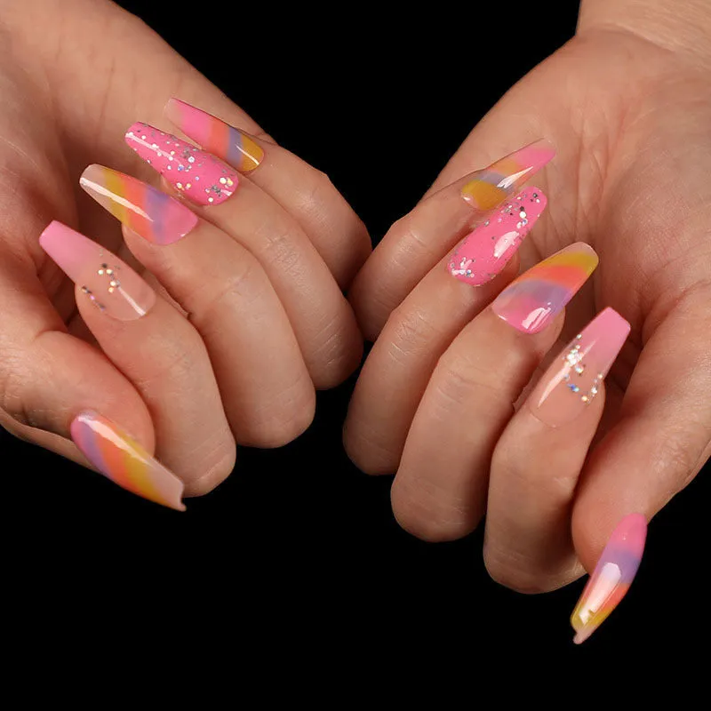 Finished ballet fake nails set 24 pieces in paper box with wearing glue, size 13.5x6.8x1.2cm, 18g net weight