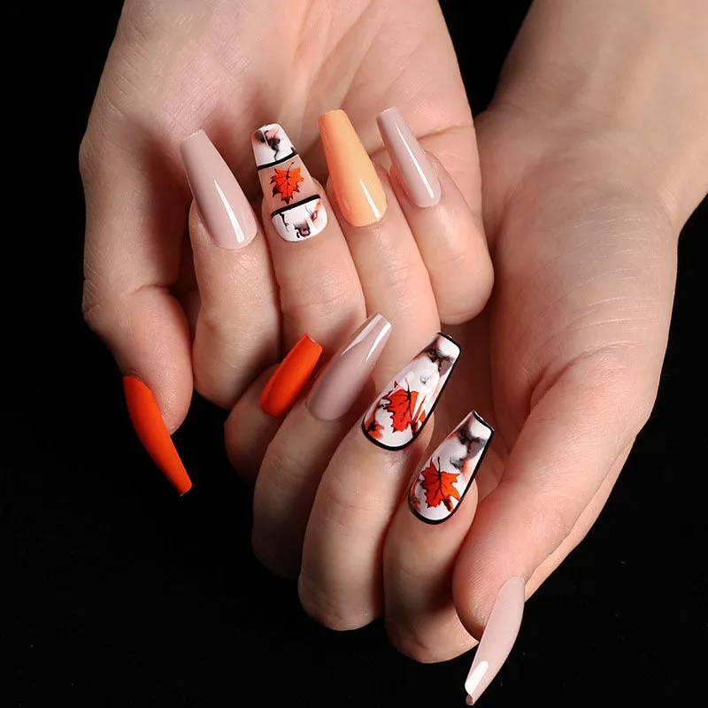 Finished ballet fake nails set 24 pieces in paper box with wearing glue, size 13.5x6.8x1.2cm, 18g net weight
