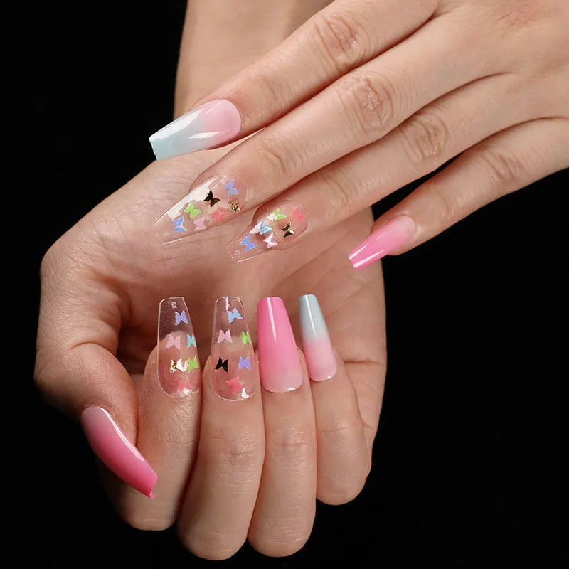 Finished ballet fake nails set 24 pieces in paper box with wearing glue, size 13.5x6.8x1.2cm, 18g net weight
