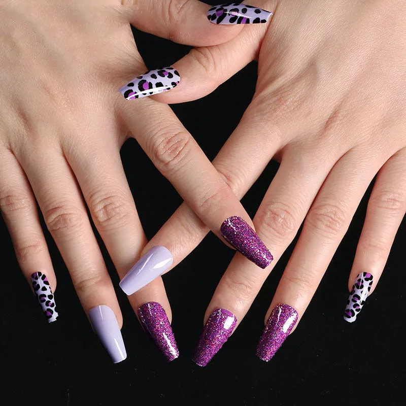 Finished ballet fake nails set 24 pieces in paper box with wearing glue, size 13.5x6.8x1.2cm, 18g net weight