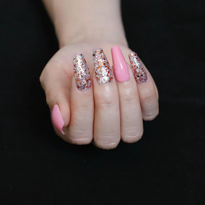 Finished ballet fake nails set 24 pieces in paper box with wearing glue, size 13.5x6.8x1.2cm, 18g net weight