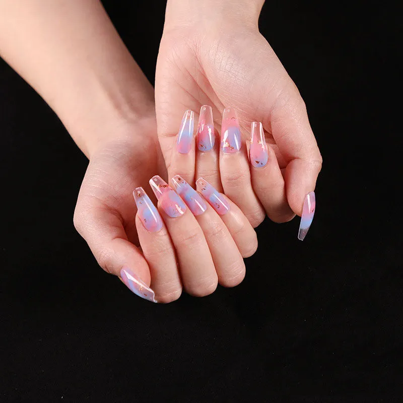 Finished ballet fake nails set 24 pieces in paper box with wearing glue, size 13.5x6.8x1.2cm, 18g net weight
