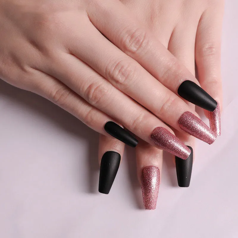 Finished ballet fake nails set 24 pieces in paper box with wearing glue, size 13.5x6.8x1.2cm, 18g net weight