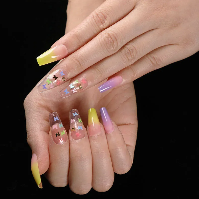Finished ballet fake nails set 24 pieces in paper box with wearing glue, size 13.5x6.8x1.2cm, 18g net weight