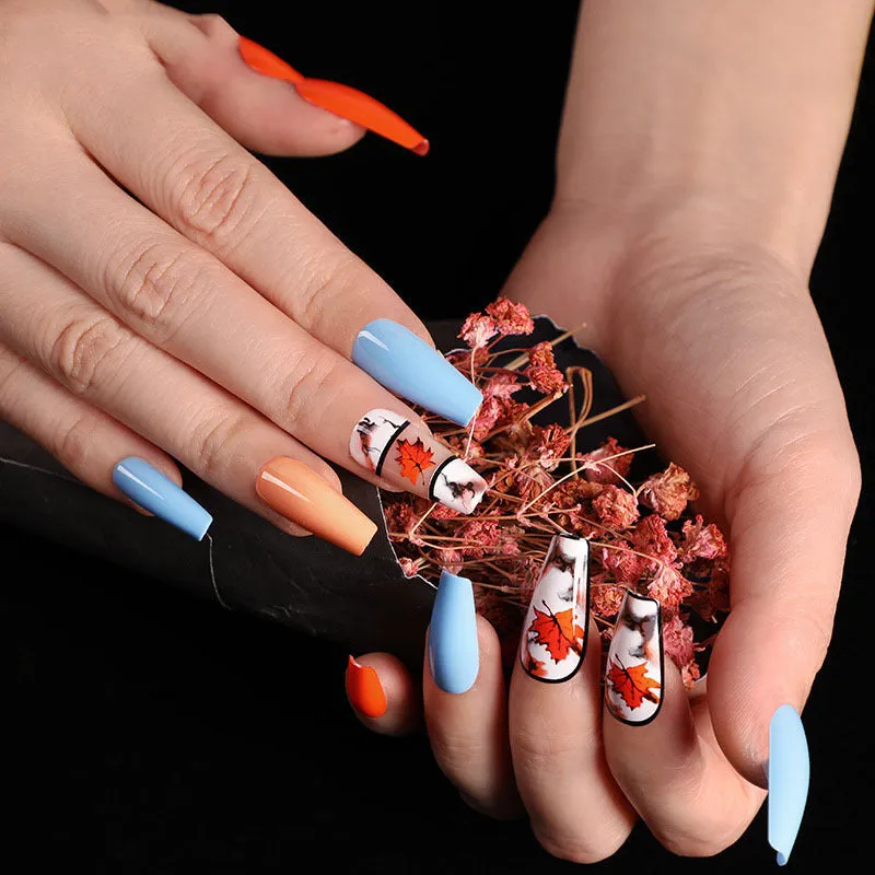 Finished ballet fake nails set 24 pieces in paper box with wearing glue, size 13.5x6.8x1.2cm, 18g net weight