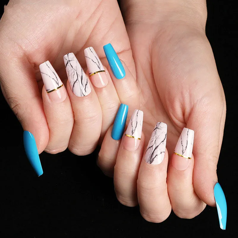 Finished ballet fake nails set 24 pieces in paper box with wearing glue, size 13.5x6.8x1.2cm, 18g net weight