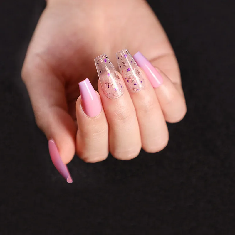 Finished ballet fake nails set 24 pieces in paper box with wearing glue, size 13.5x6.8x1.2cm, 18g net weight