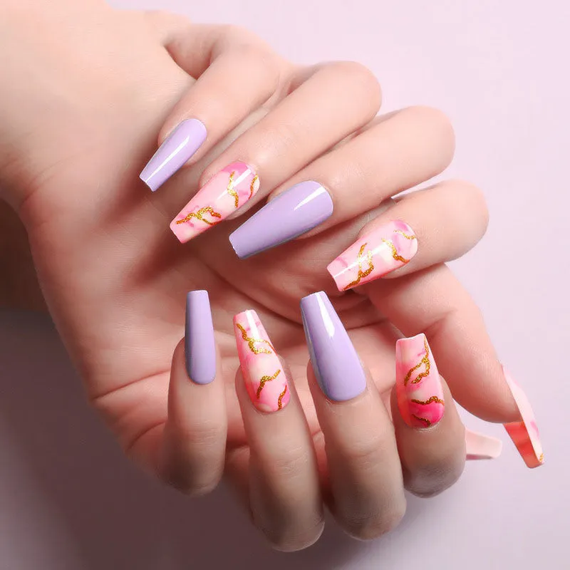 Finished ballet fake nails set 24 pieces in paper box with wearing glue, size 13.5x6.8x1.2cm, 18g net weight