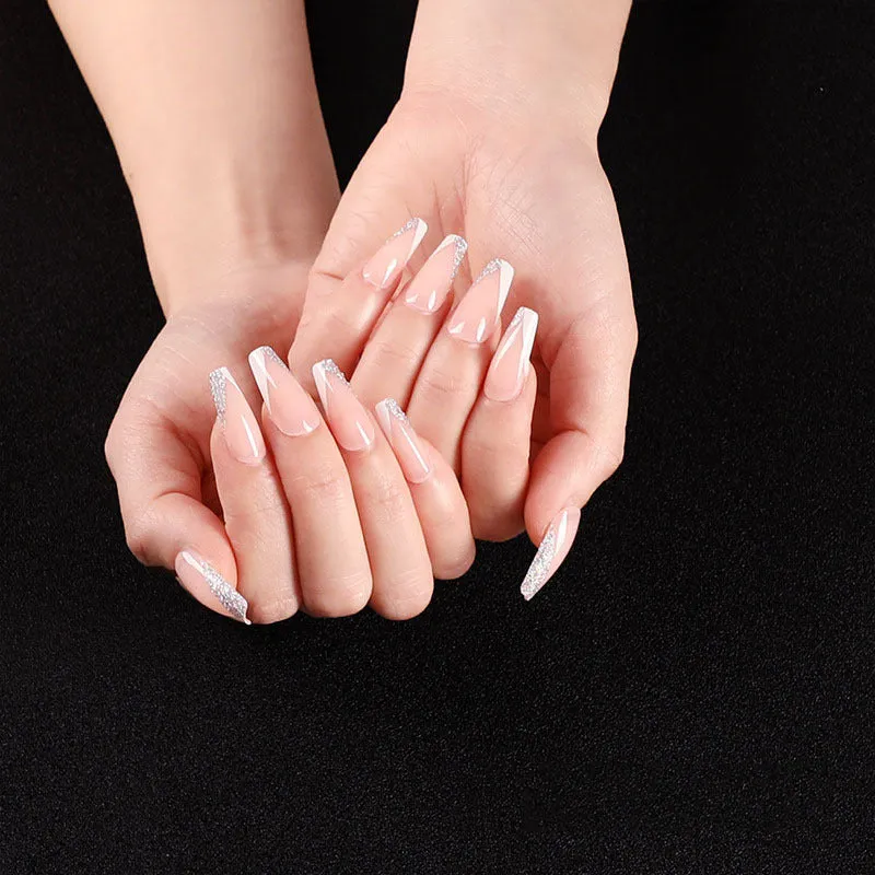 Finished ballet fake nails set 24 pieces in paper box with wearing glue, size 13.5x6.8x1.2cm, 18g net weight