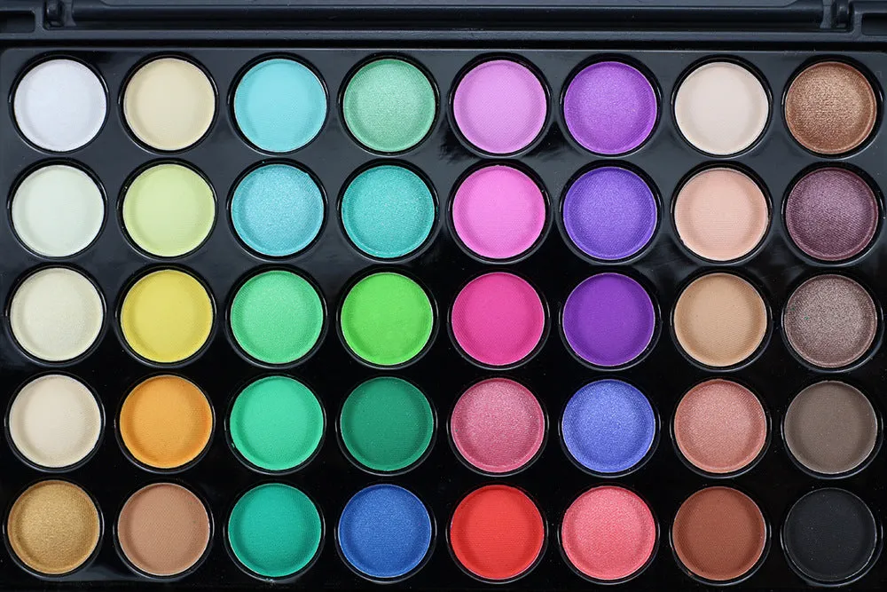 40 colours waterproof glitter eyeshadow palette in compact 50x100x10mm case with fashion minimalist trim design