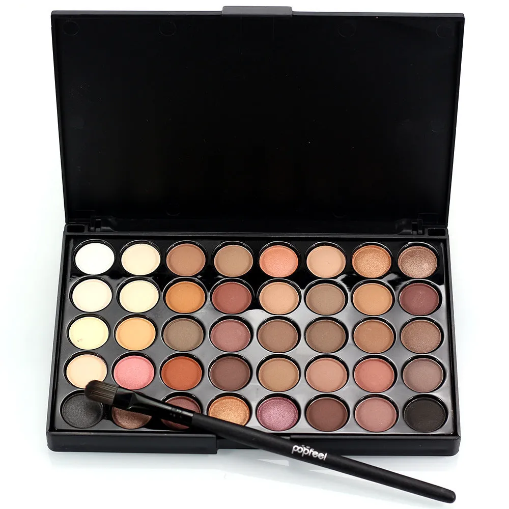 40 colours waterproof glitter eyeshadow palette in compact 50x100x10mm case with fashion minimalist trim design