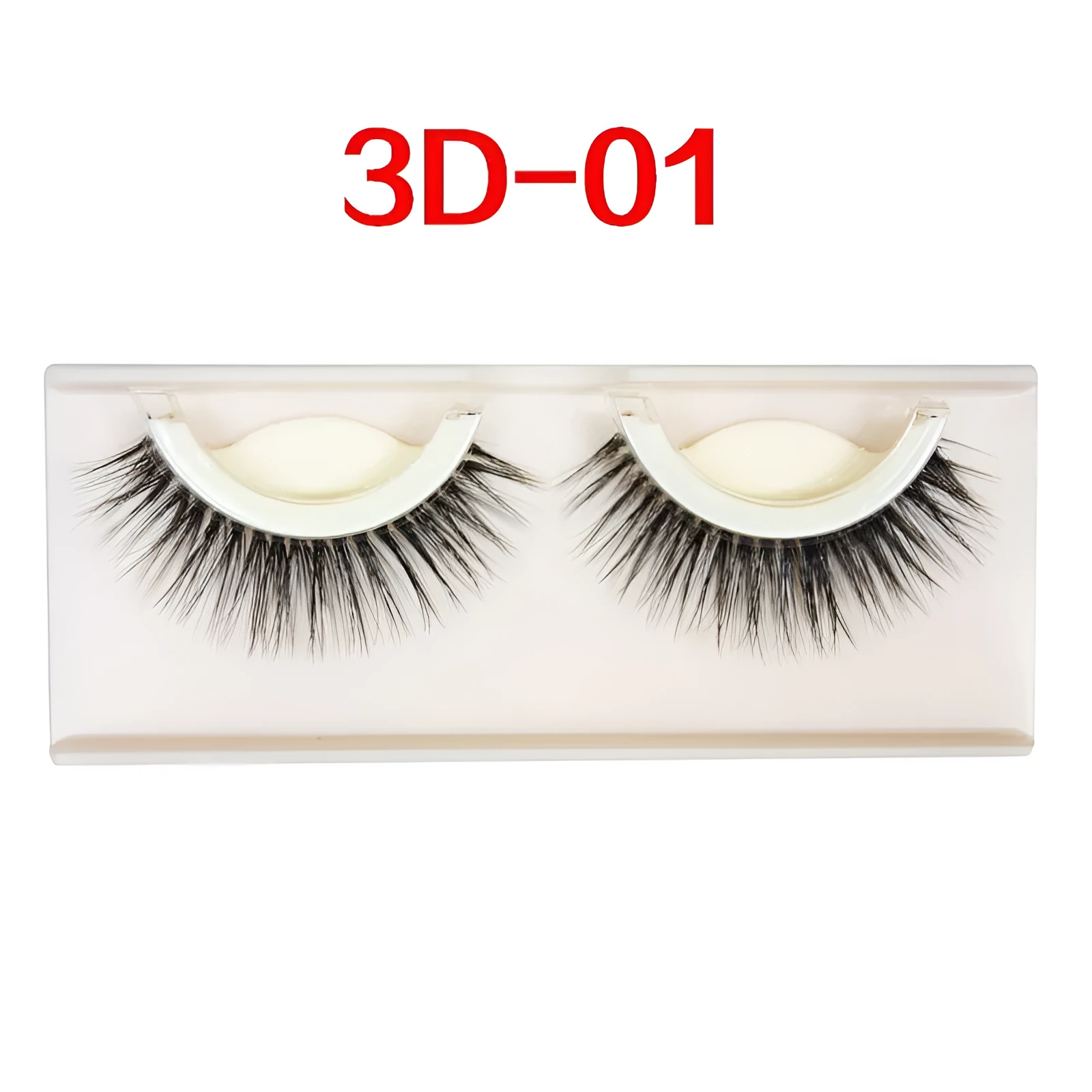 Self-adhesive false eyelashes set with natural curly long section, 0.5cm to 1cm length, on a white tray