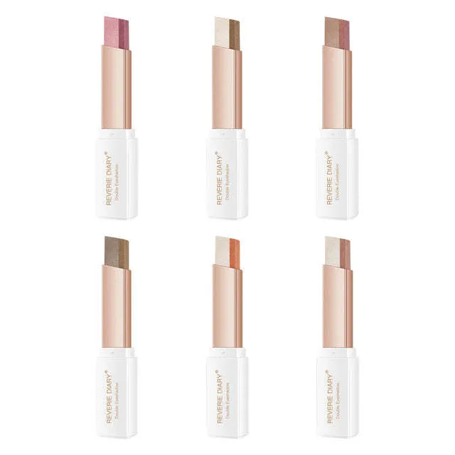 Two-color gradient eye shadow stick with smudge effect and push-button release