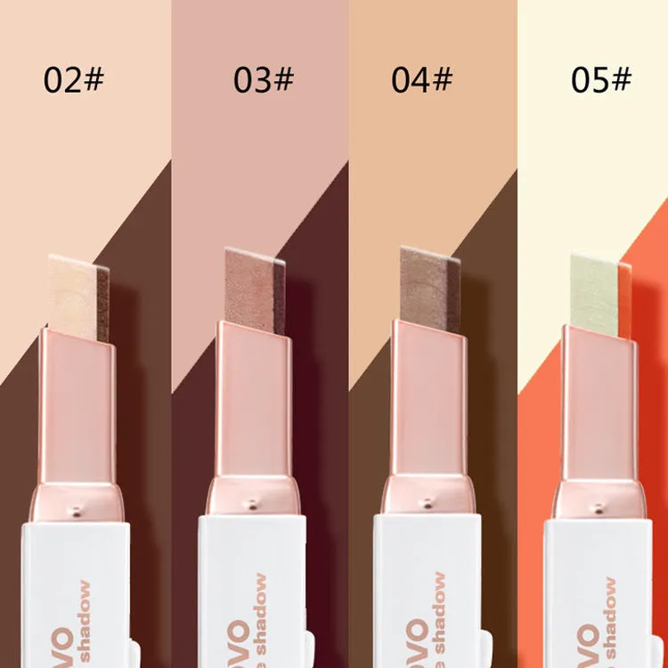 Two-color gradient eye shadow stick with smudge effect and push-button release