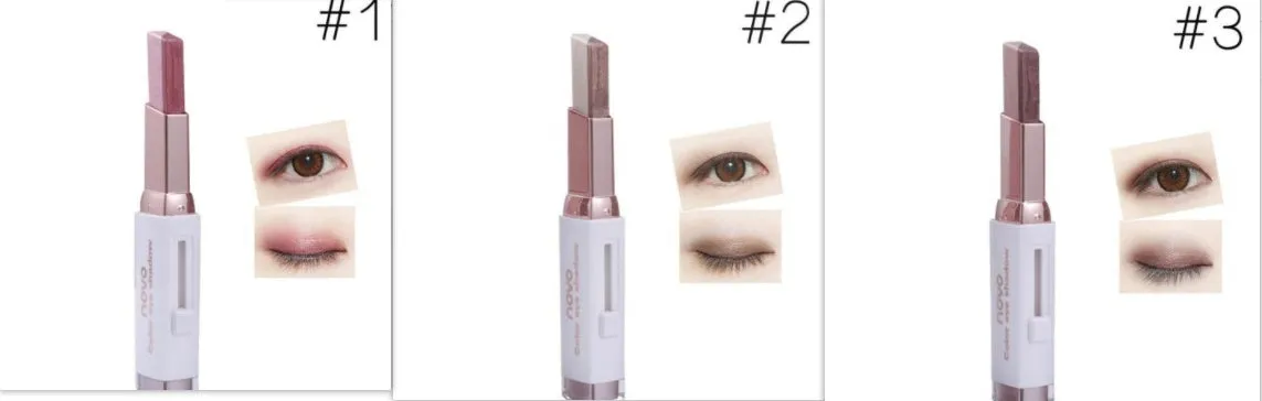 Two-color gradient eye shadow stick with smudge effect and push-button release