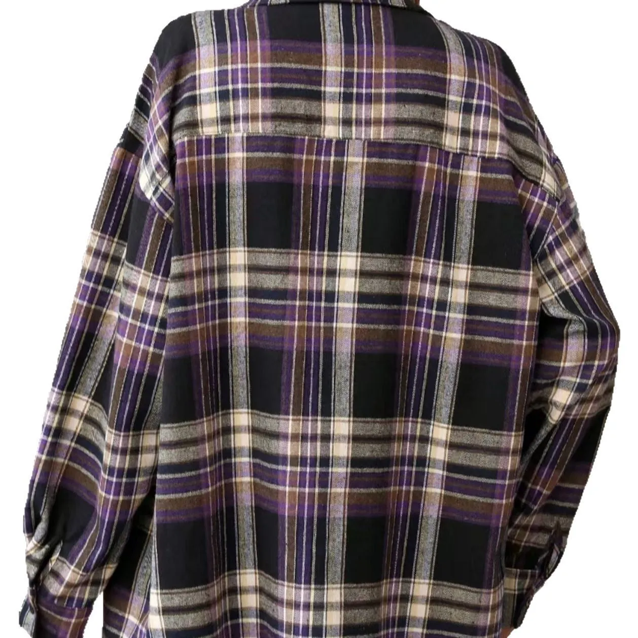 Women's casual loose retro plaid cotton shirt in black green purple colours