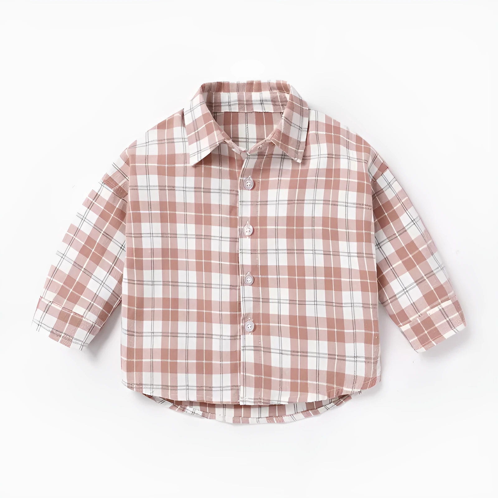 Boys' cotton lattice pattern long sleeve shirt in khaki colour for spring and autumn wear