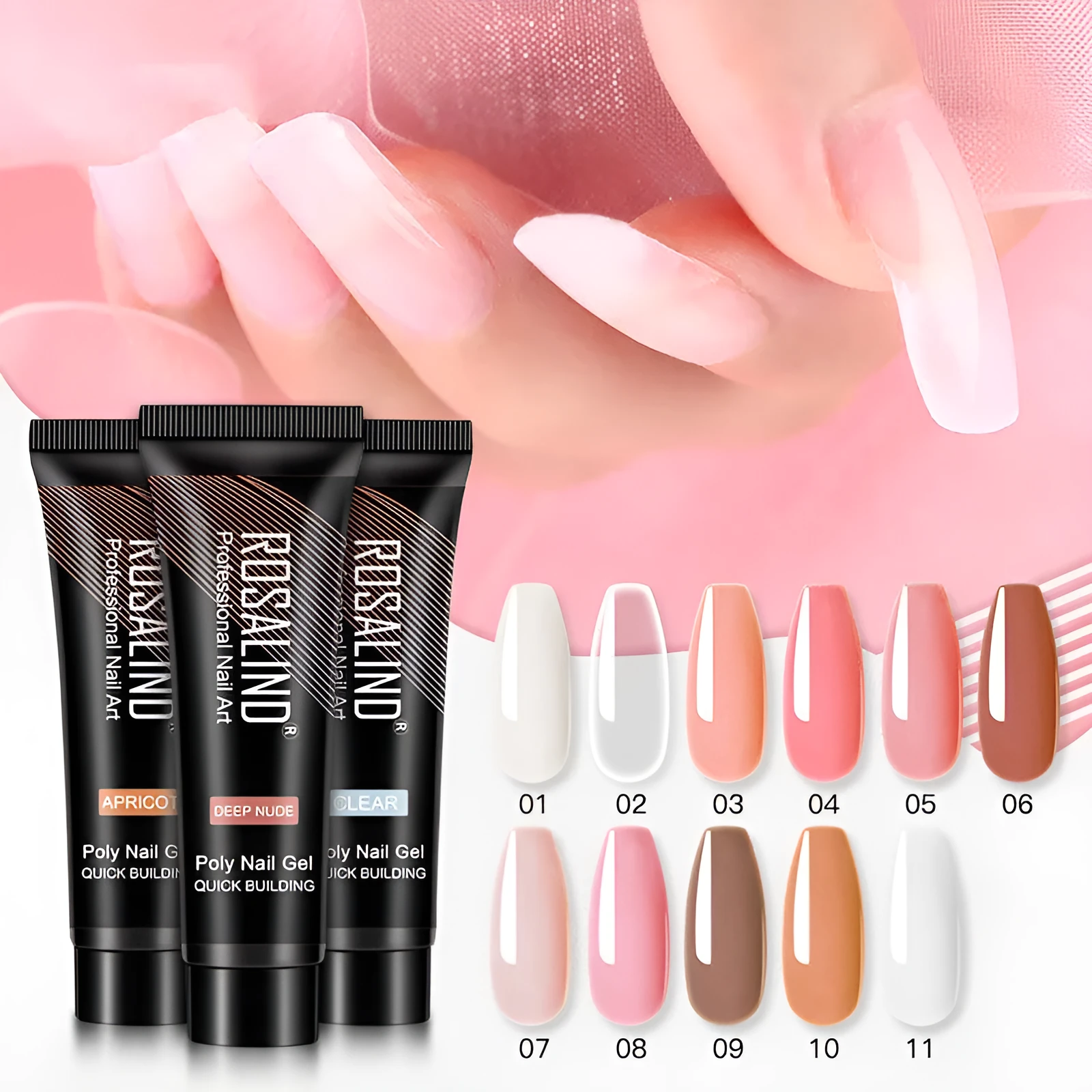 ROSALIND 15ml Crystal UV nail gel in a clear bottle with solid colour options for nail extensions