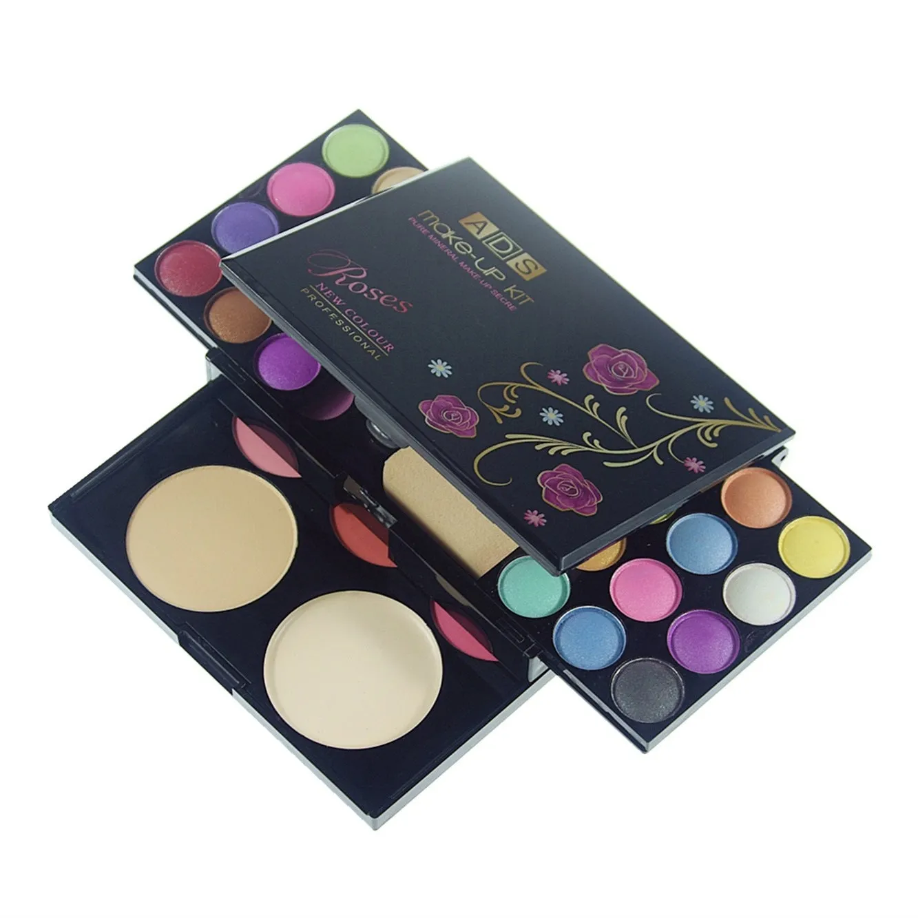 Edith 33 colour eye shadow makeup suit palette with coordinated eyeshadow shades in compact casing