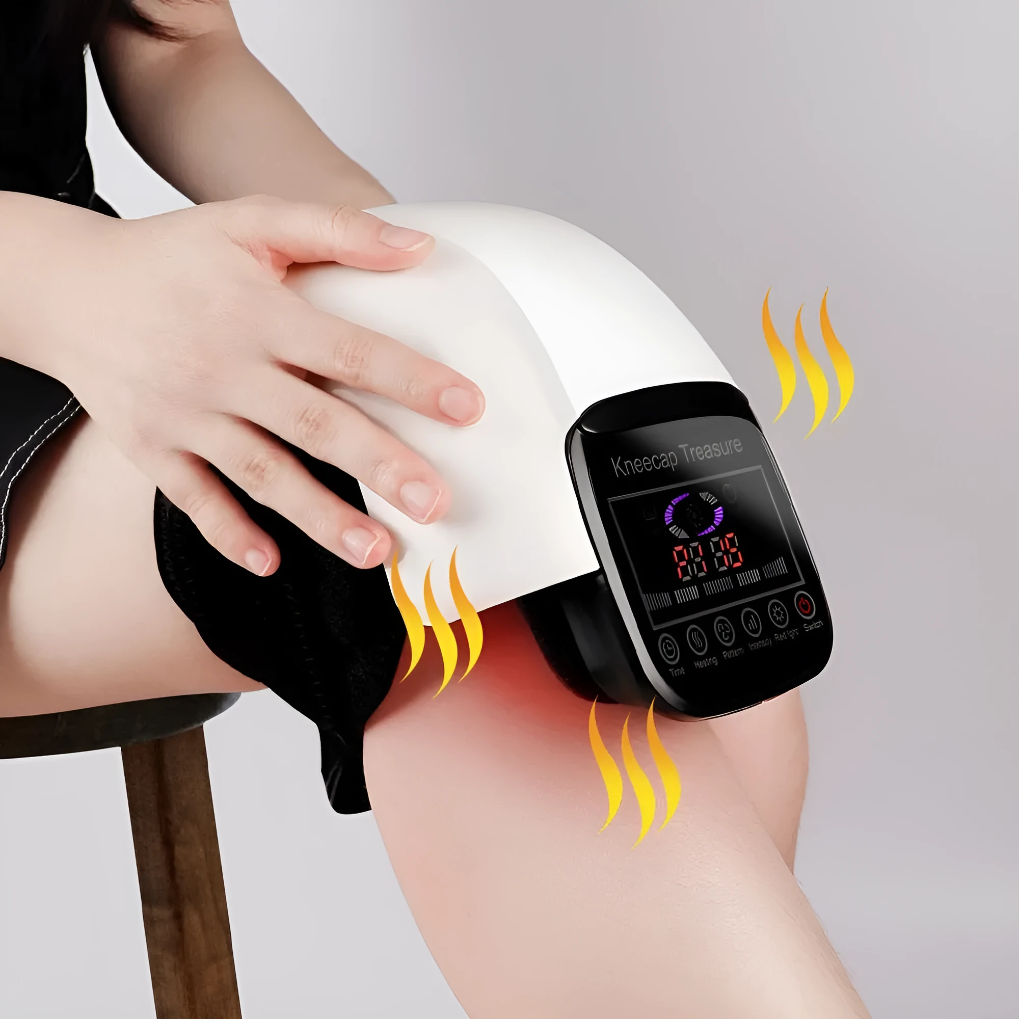 White electric heating knee pad physiotherapy massager with USB cable and 2600mAh battery
