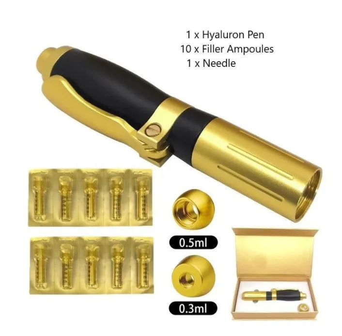 Black hyaluronic acid needle-free injection pen with adjustable depth 6-8mm and dose control 0.05-0.3ml