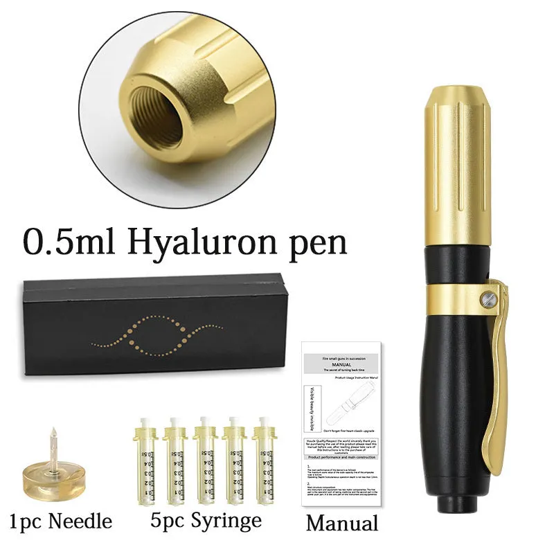 Black hyaluronic acid needle-free injection pen with adjustable depth 6-8mm and dose control 0.05-0.3ml