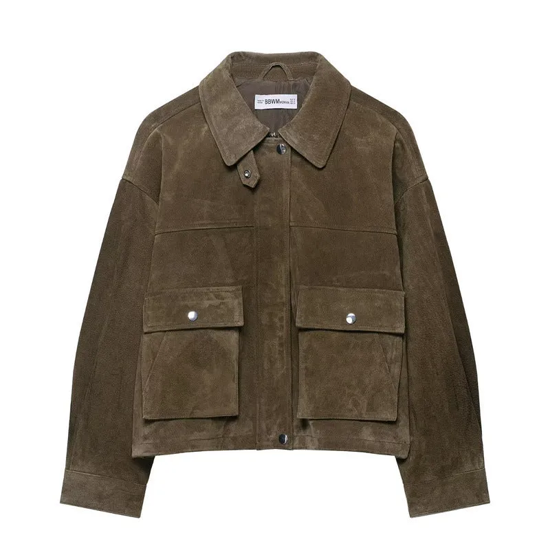Women's medium thickness PU jacket in Japanese Korean casual style with regular fit