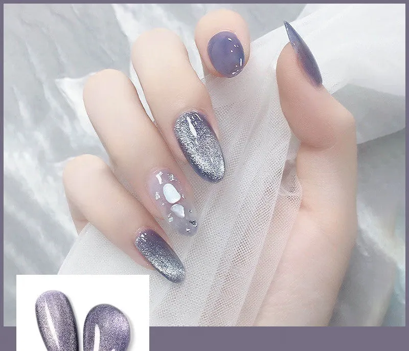 Milk tea crystal stone cat eye nail polish 10ml bottle with magnetic wand in multiple colour options
