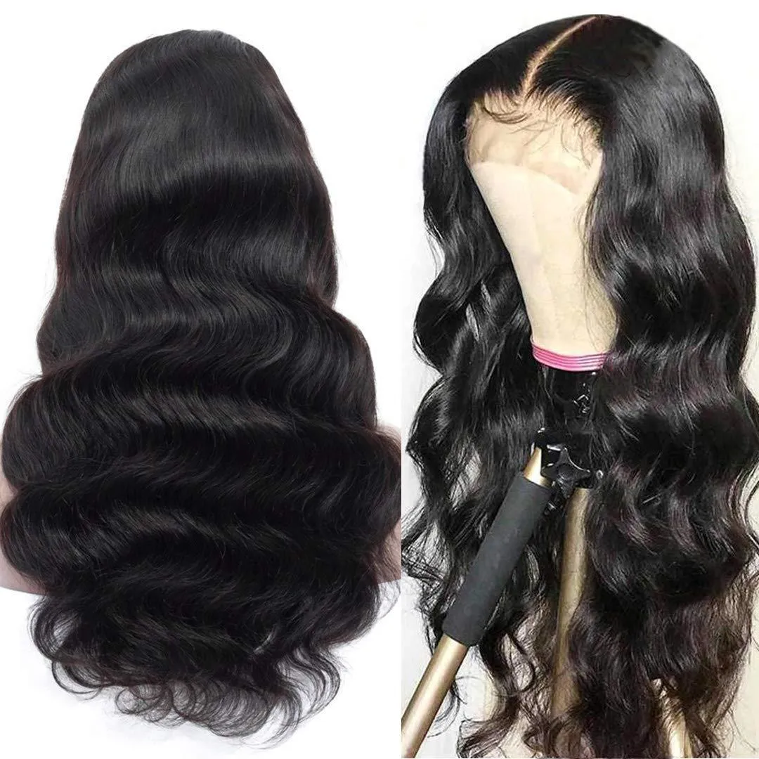 Natural real human hair wig for ladies in black medium length mechanically made