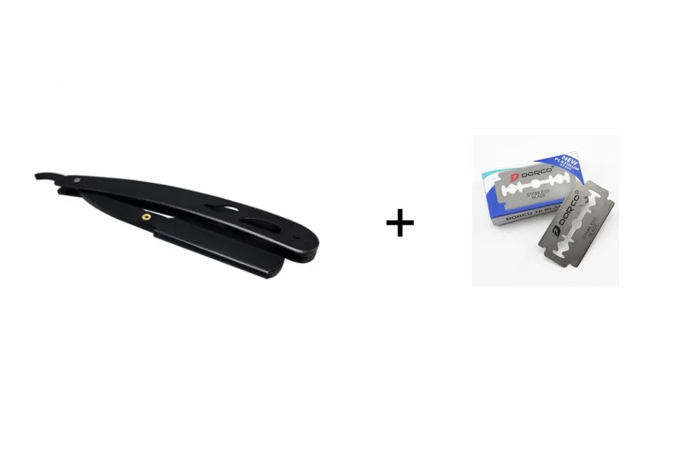 Silver stainless steel straight razor 14cm with 10 steel blades for smooth shaving